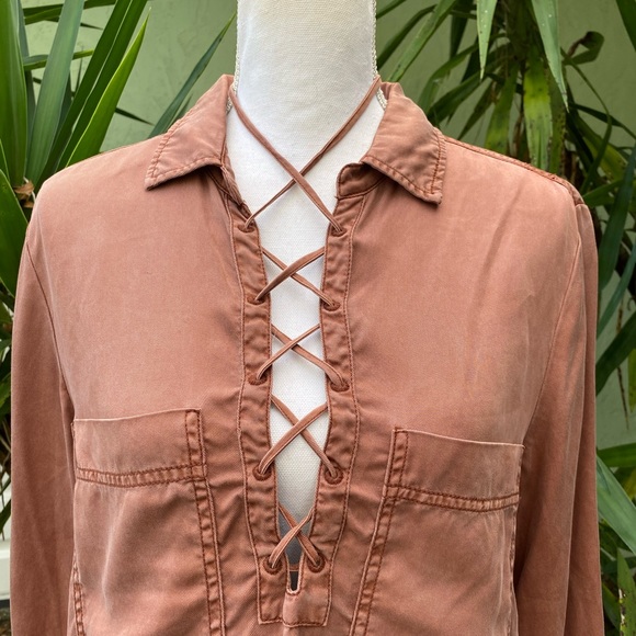 Free People Lace Up Rust Shirt - Picture 3 of 11